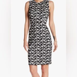 Calvin Klein Black, White & Gray Printed Textured Sheath